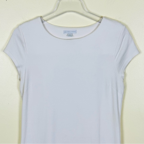 NEW YORK & COMPANY Minimalist White Jersey Knit Cap Sleeve Sheath Dress, Size S - Picture 2 of 6